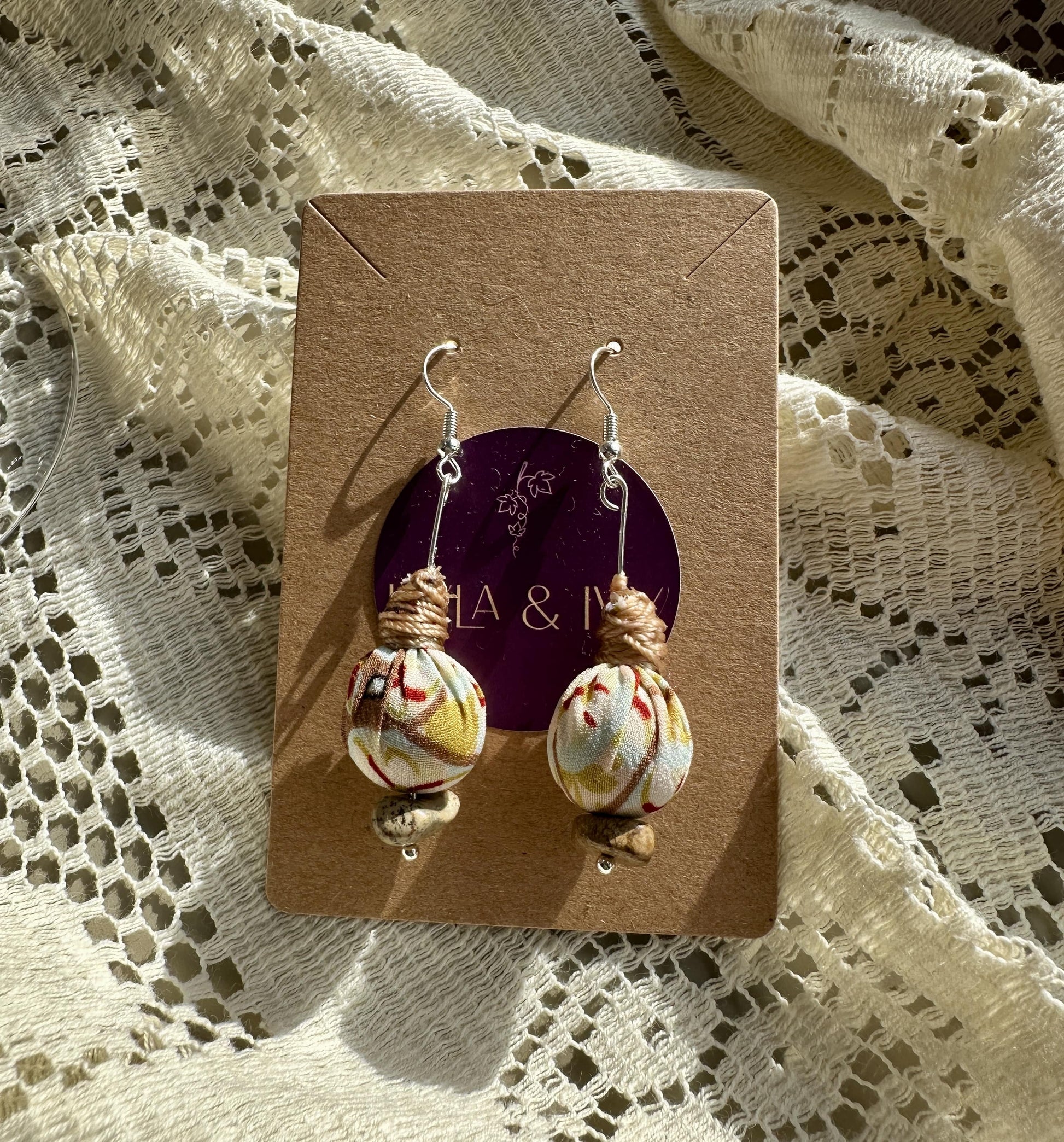 pastel fabric bead earrings