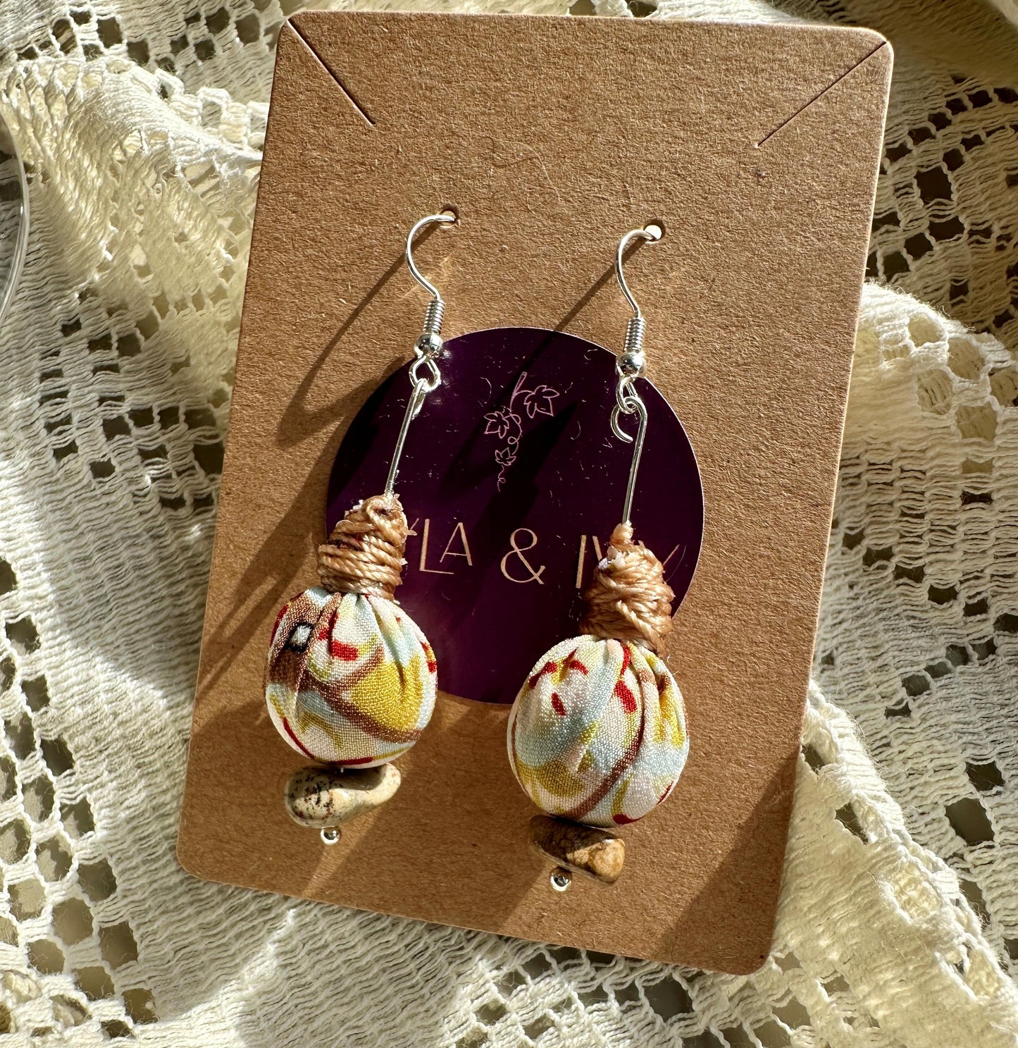 pastel fabric bead earrings