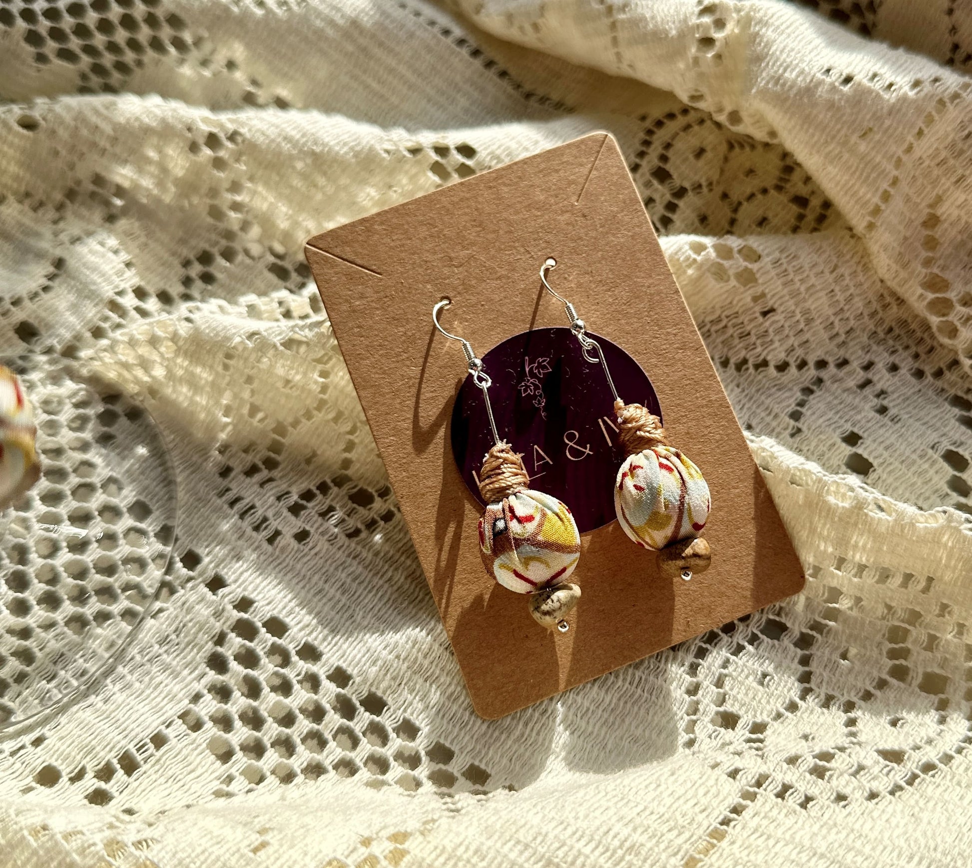 pastel fabric bead earrings