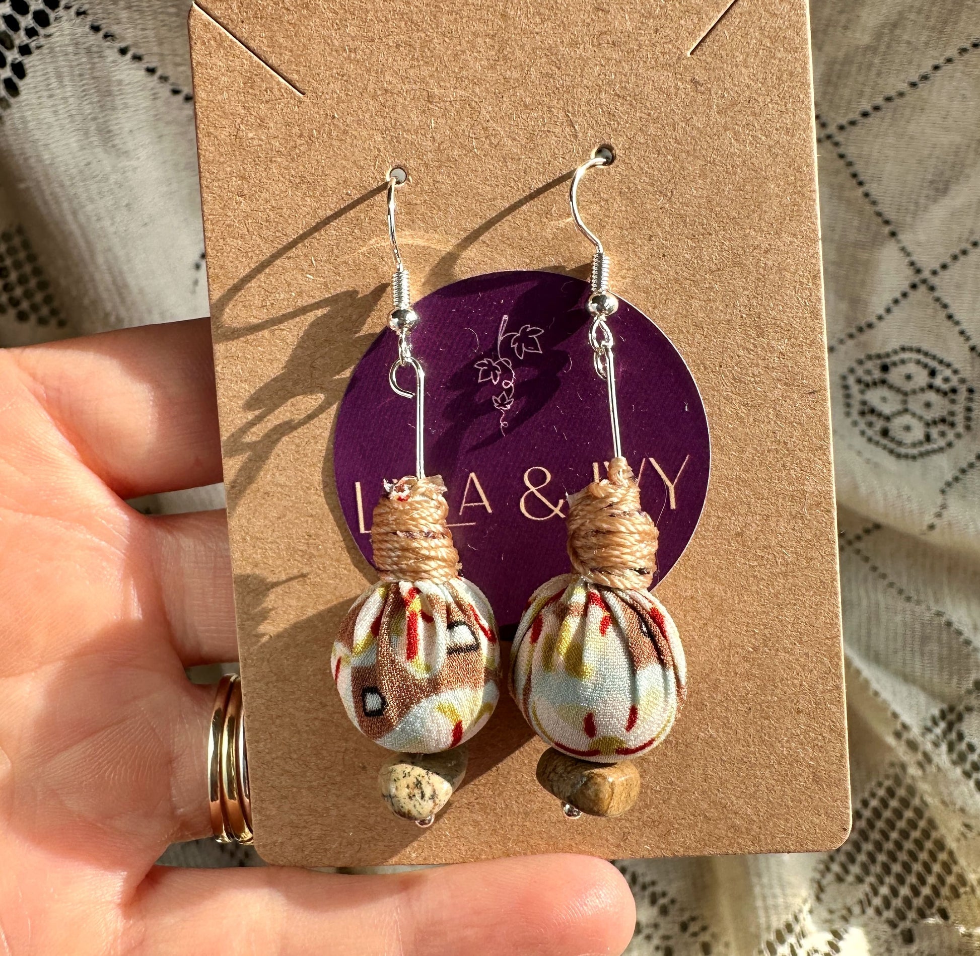 pastel fabric bead earrings