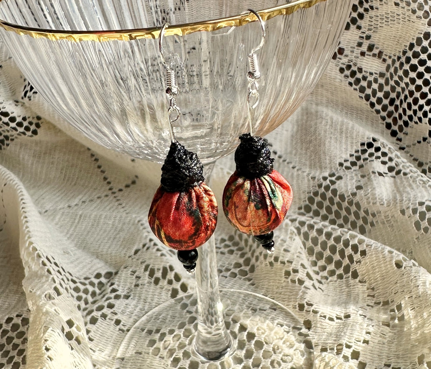 colourful fabric bead earrings