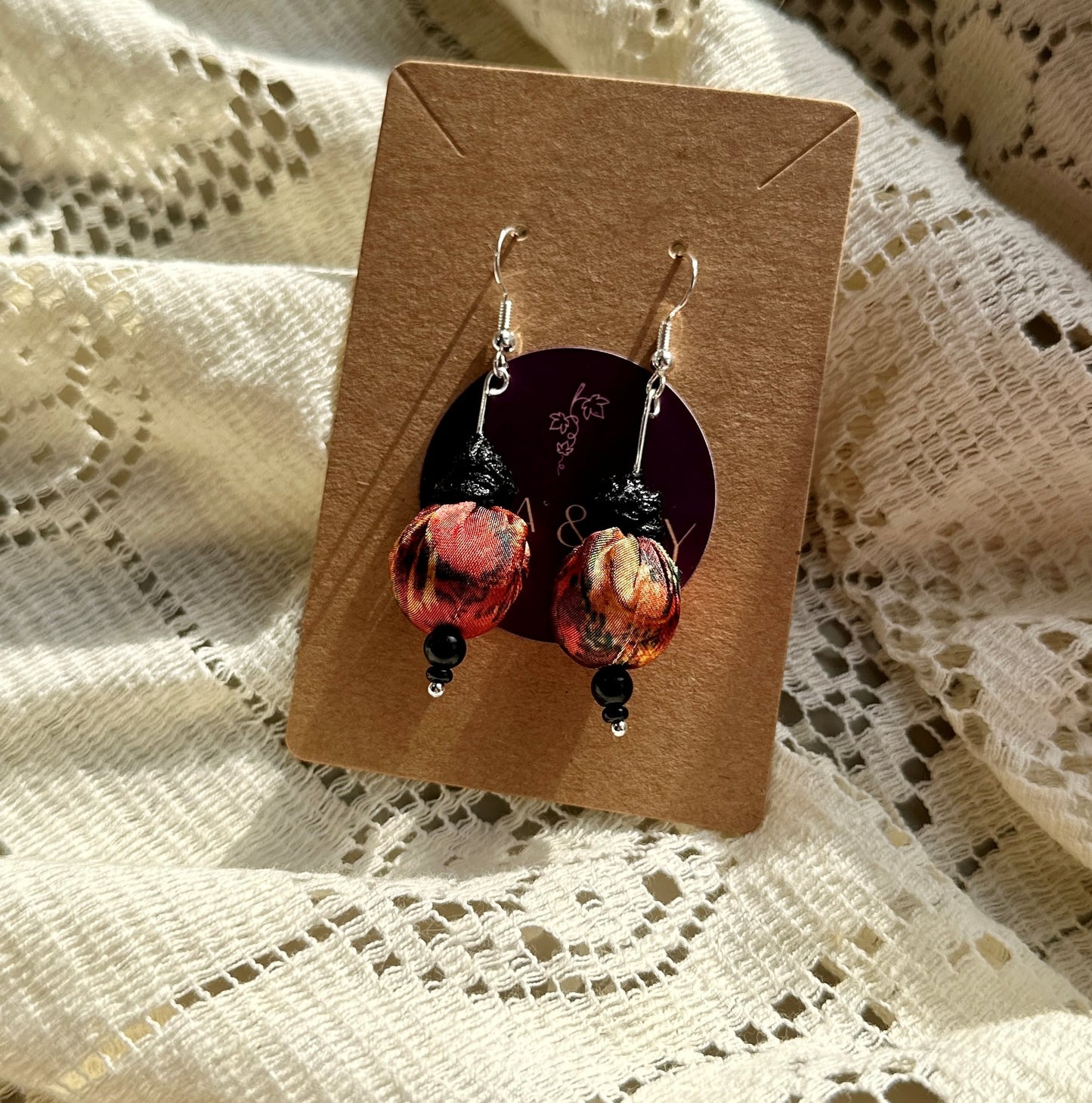 colourful fabric bead earrings