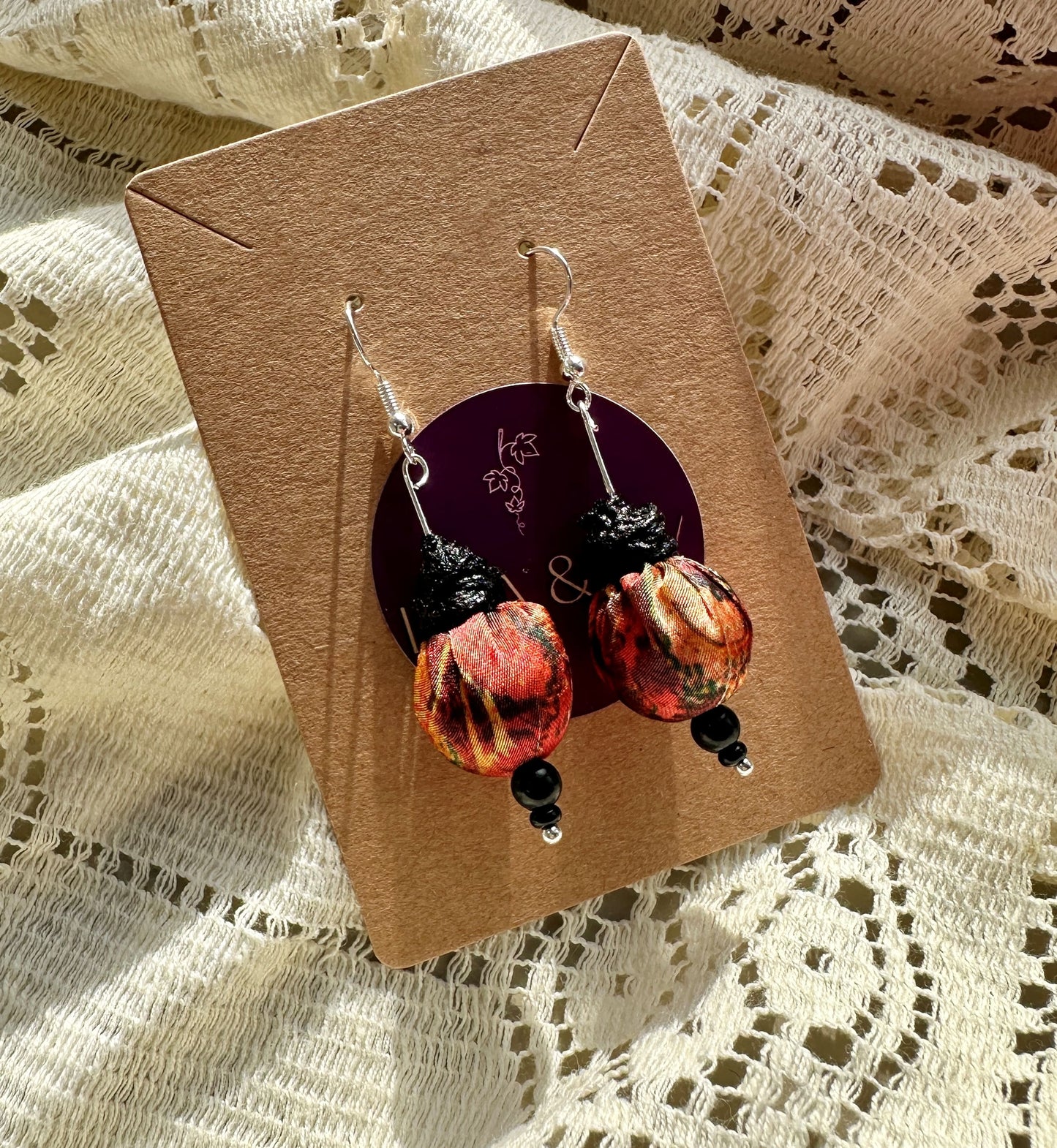 colourful fabric bead earrings