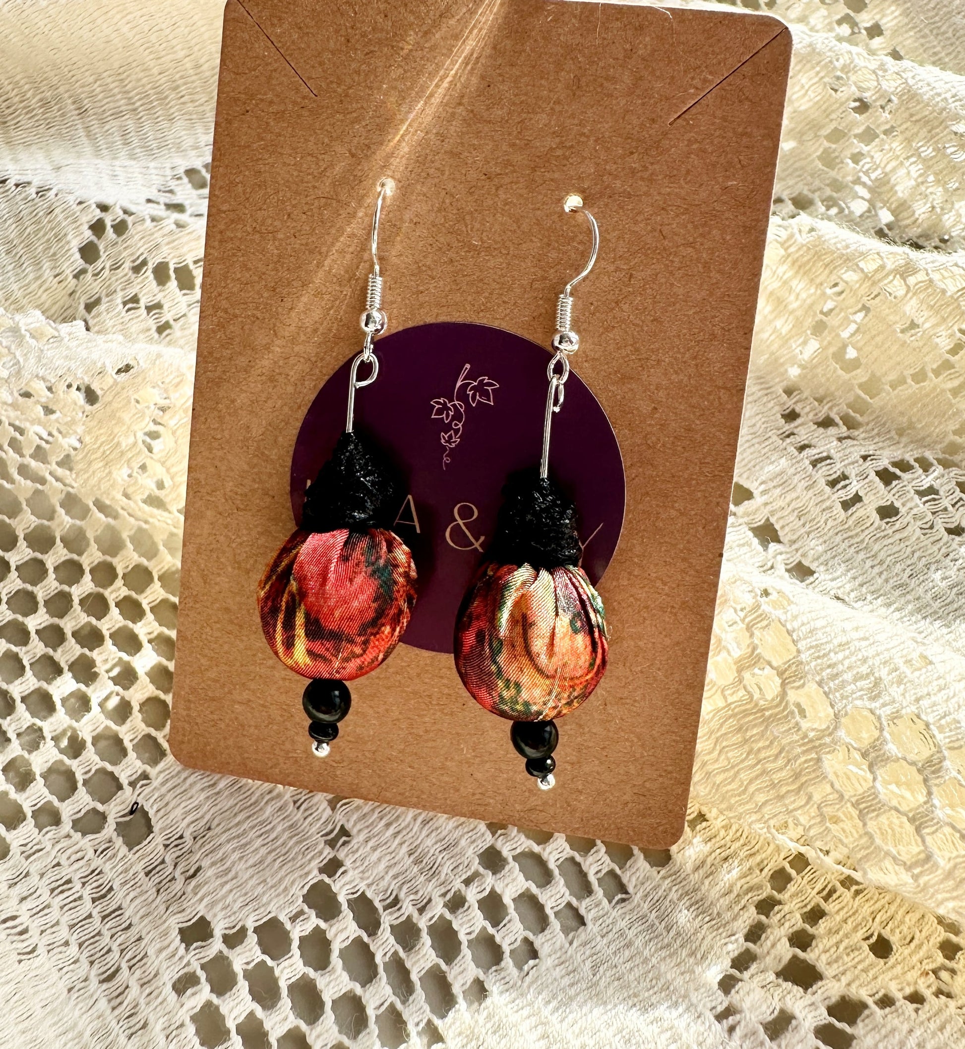 colourful fabric bead earrings