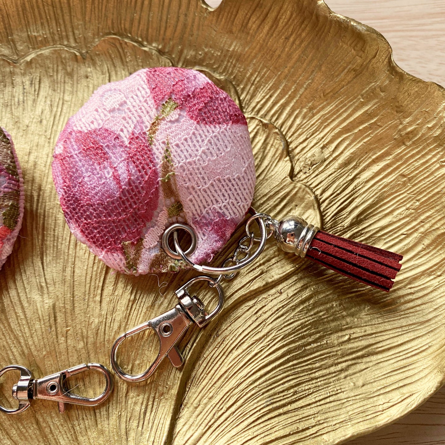 Pink floral padded keyring