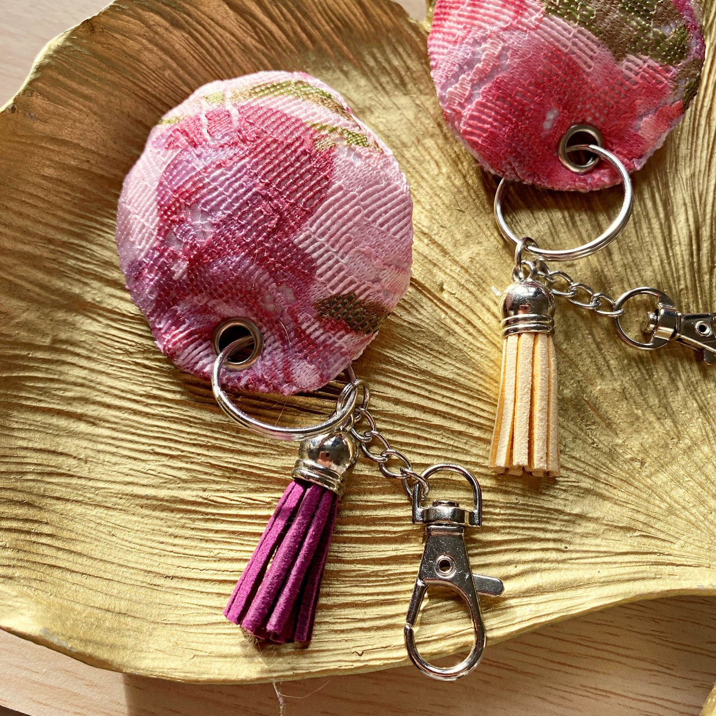 Pink floral padded keyring