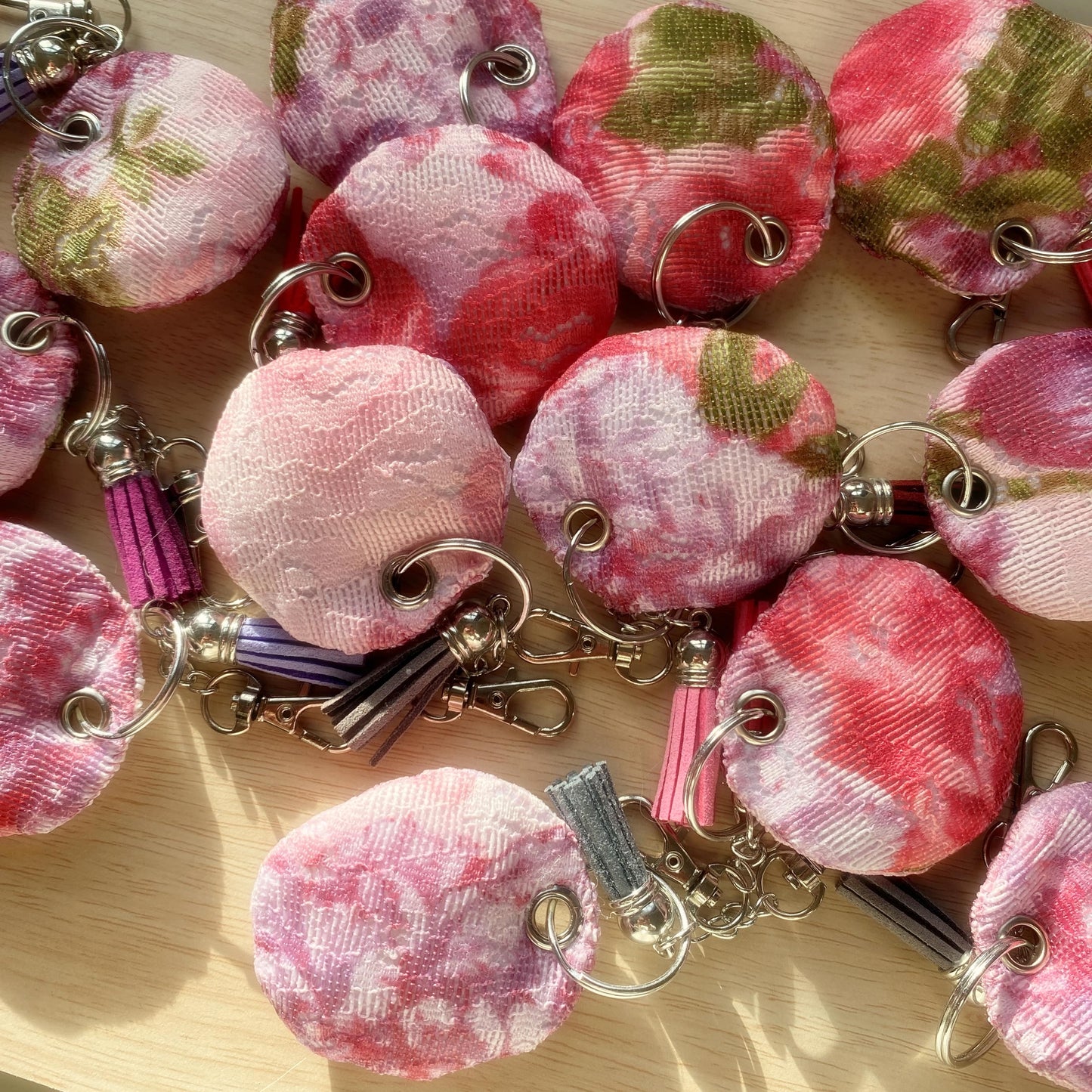 Pink floral padded keyring