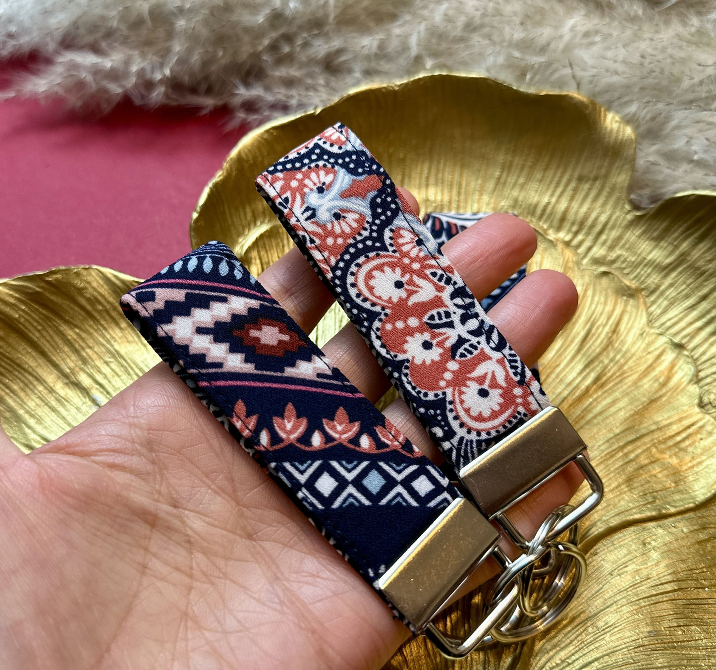 Small boho fabric keyring