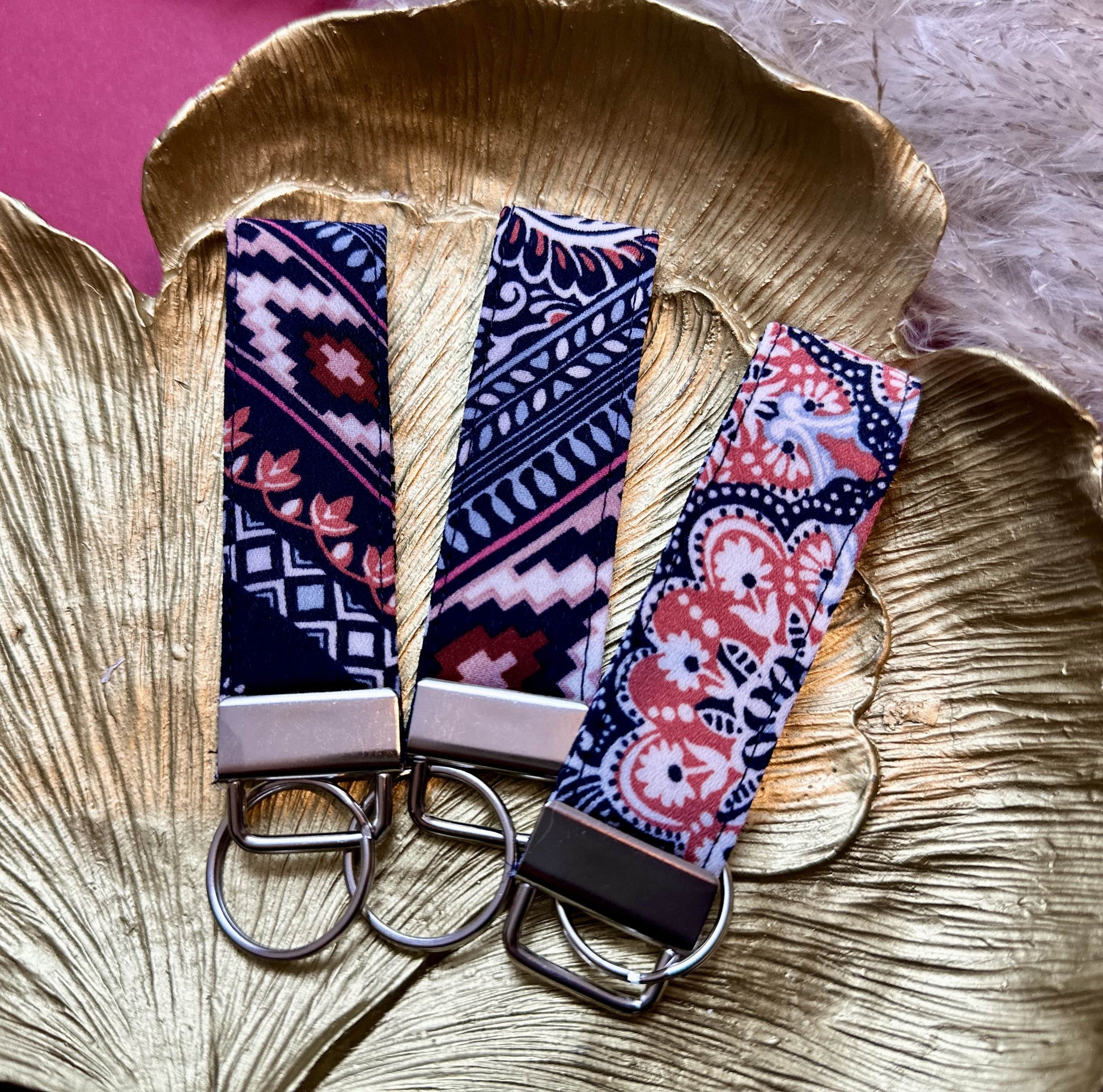 Small boho fabric keyring