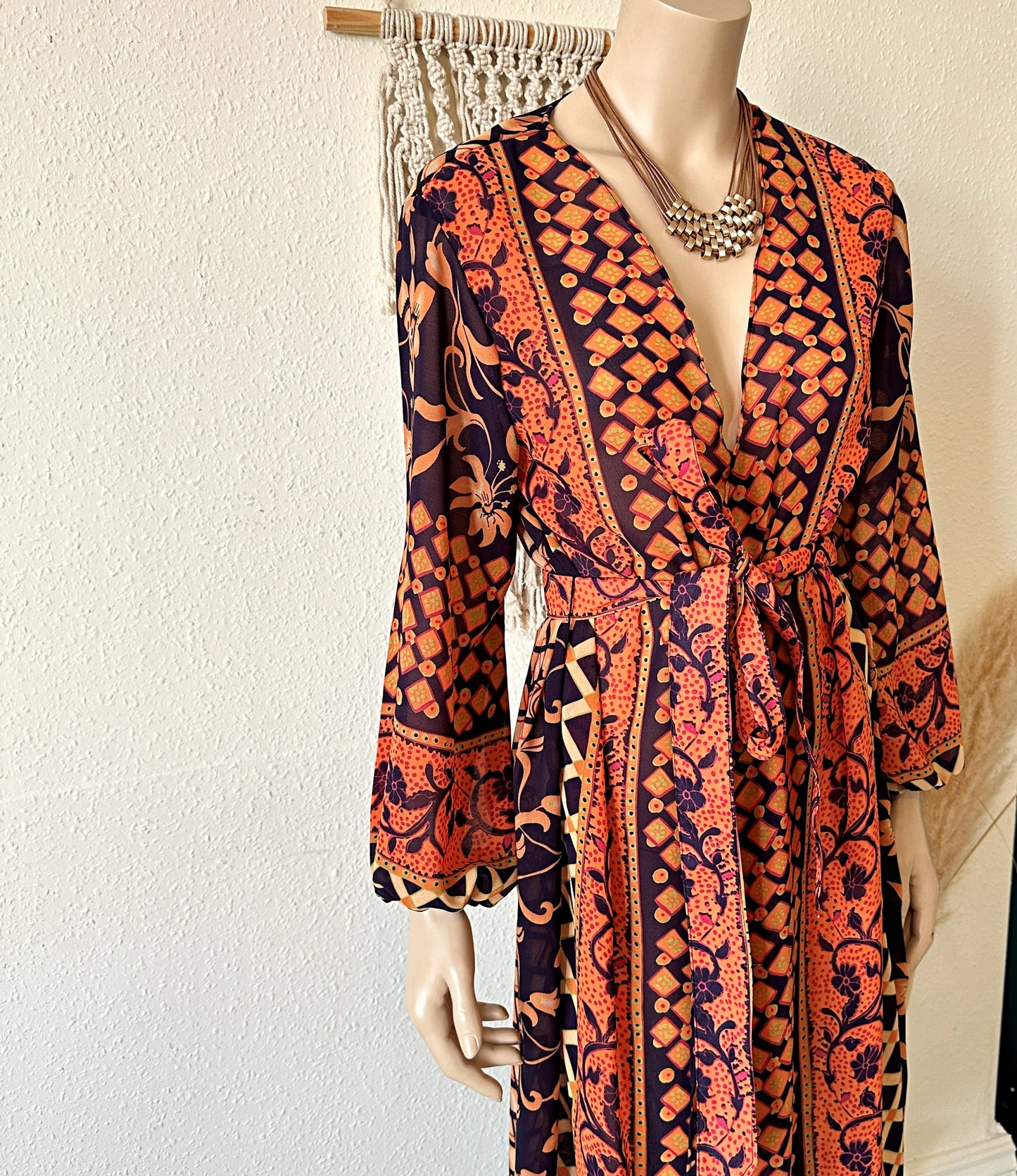 Boho print chiffon midi kimono wrap UK 10-14