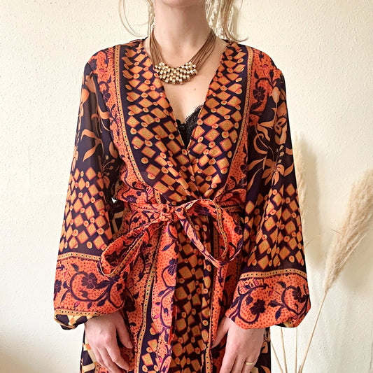 Boho print chiffon midi kimono wrap UK 10-14