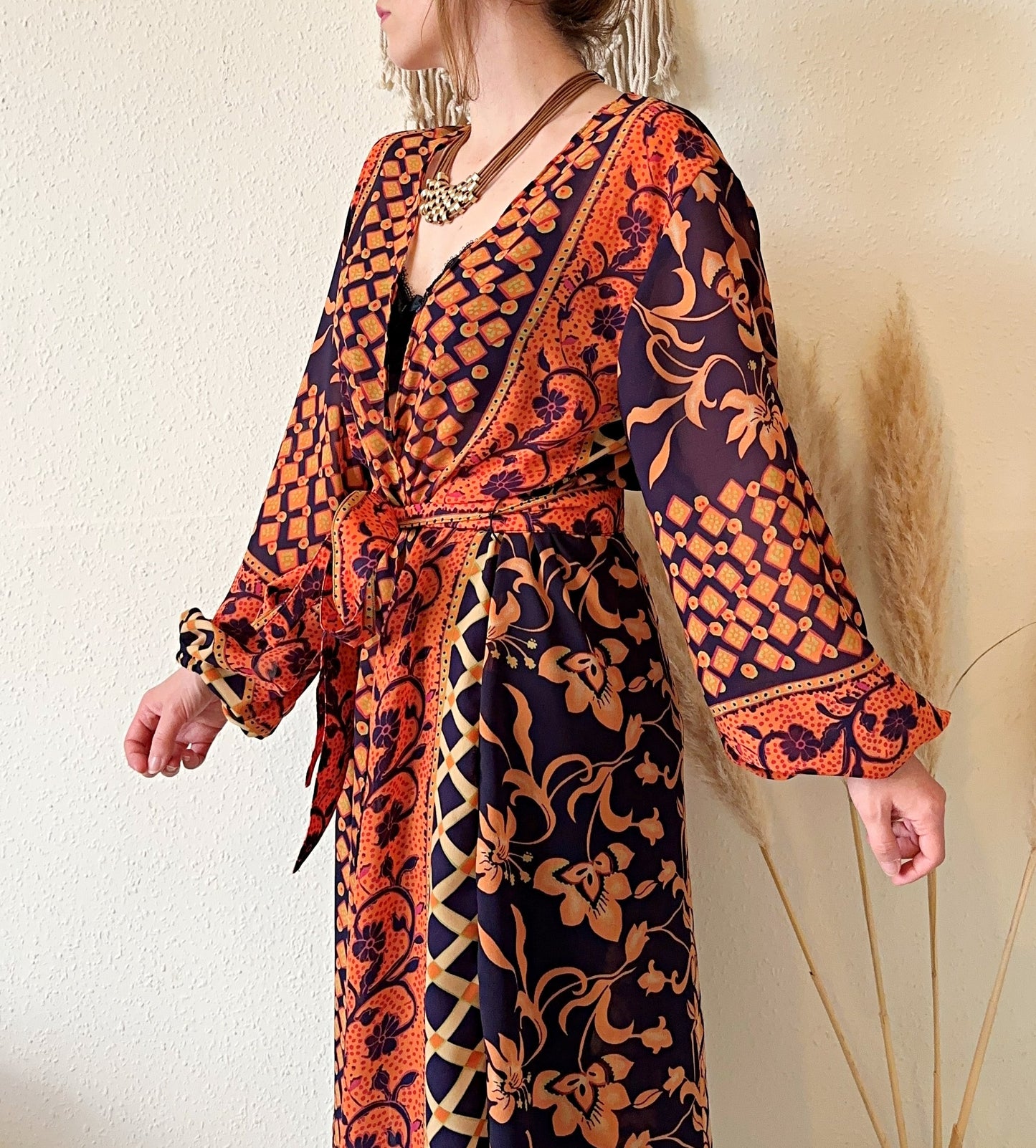 Boho print chiffon midi kimono wrap UK 10-14