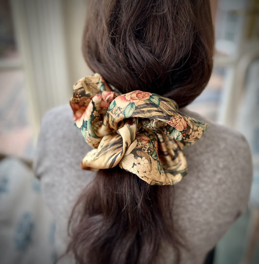 Giant satin hair scrunchie in floral/animal print