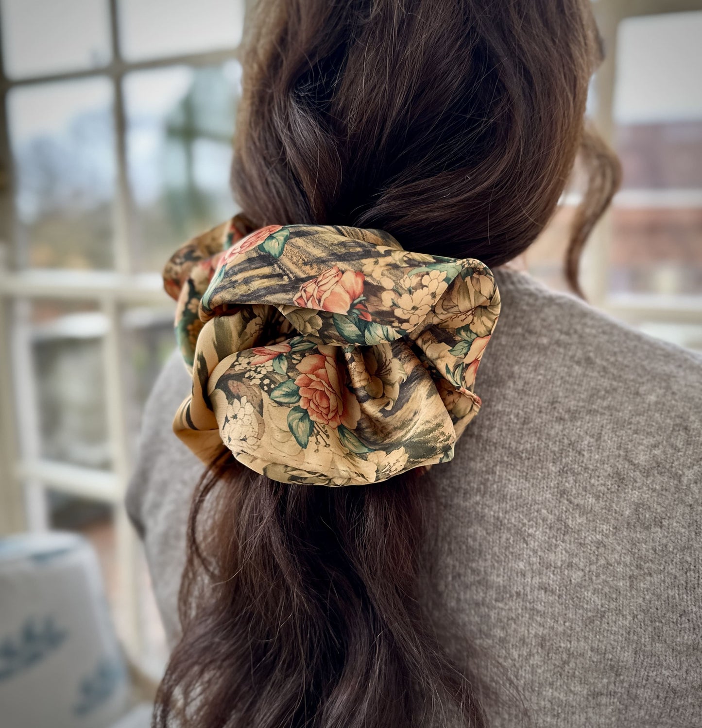 Giant satin hair scrunchie in floral/animal print