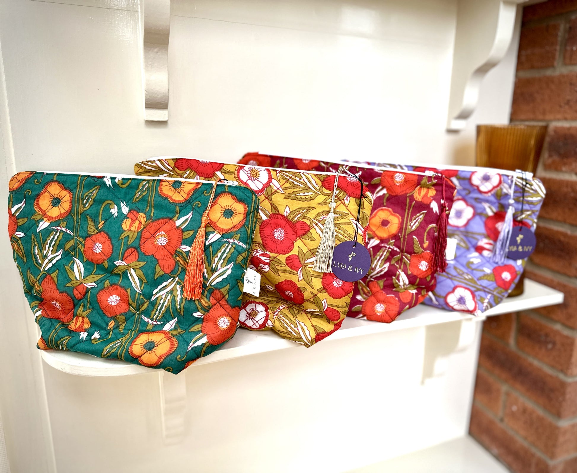 quilted cotton floral make up bags