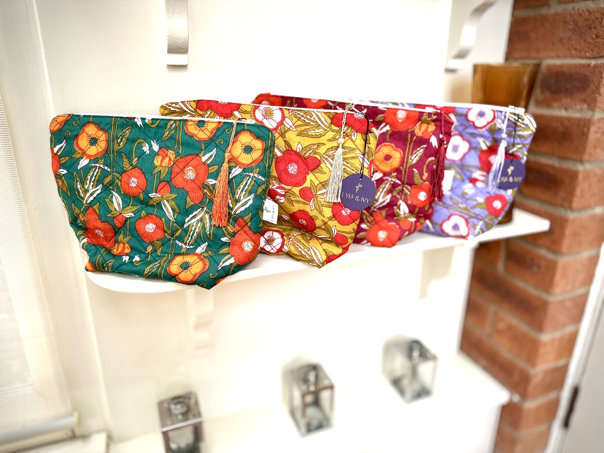 quilted cotton floral make up bags