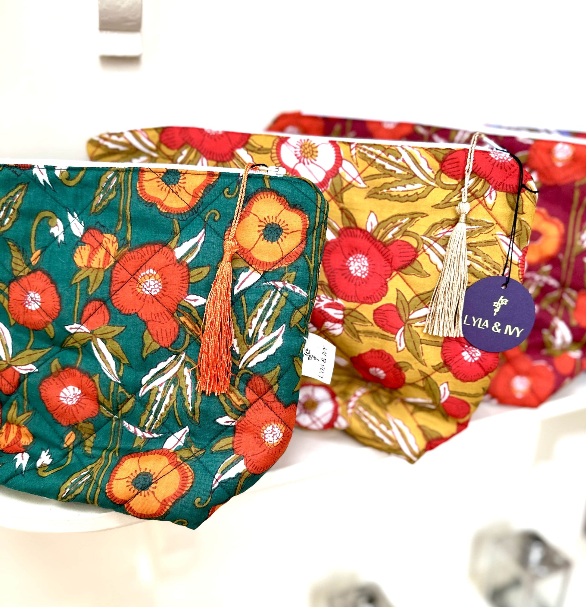 quilted cotton floral make up bags