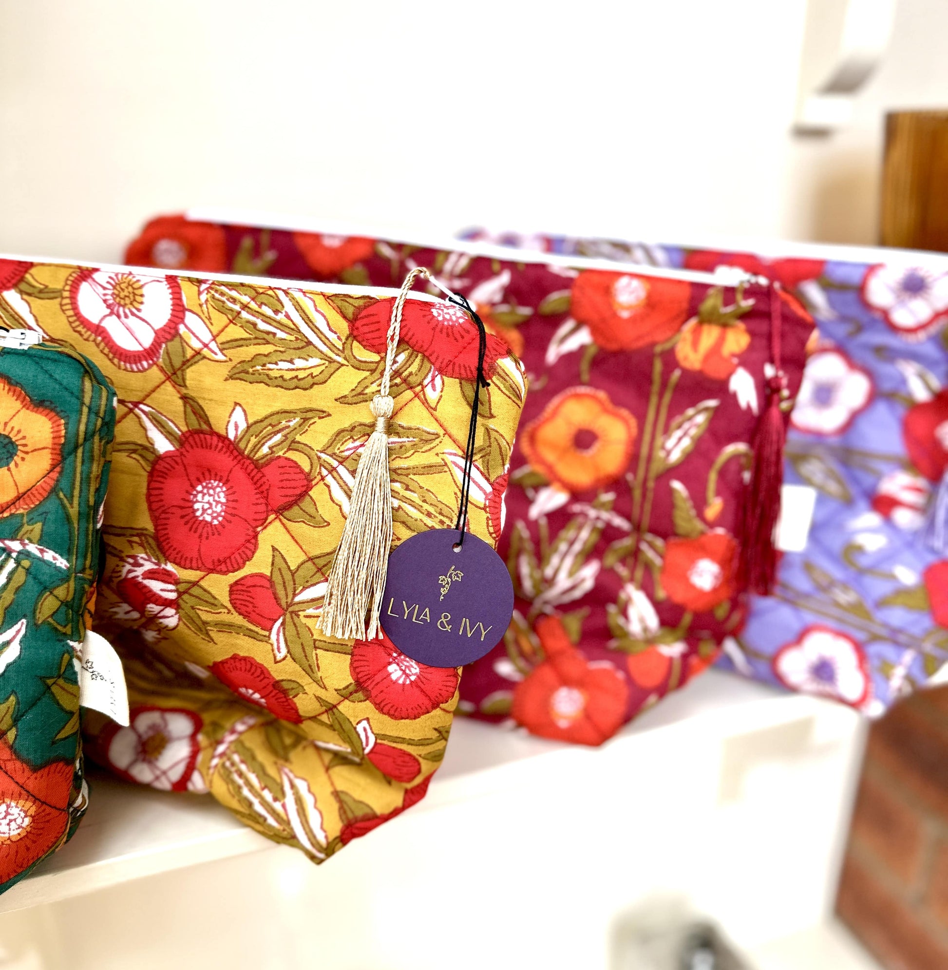 quilted cotton floral make up bags