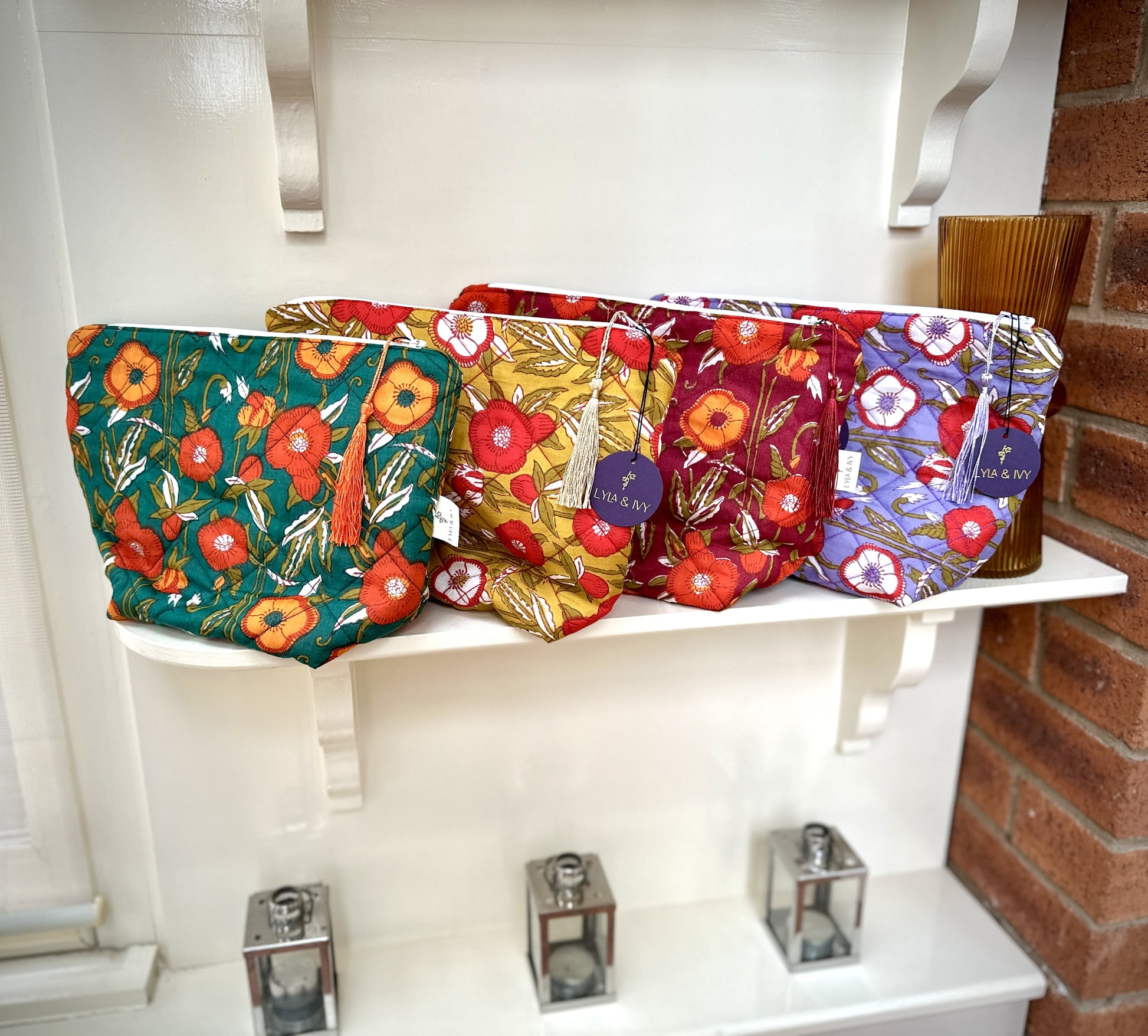 quilted cotton floral make up bags