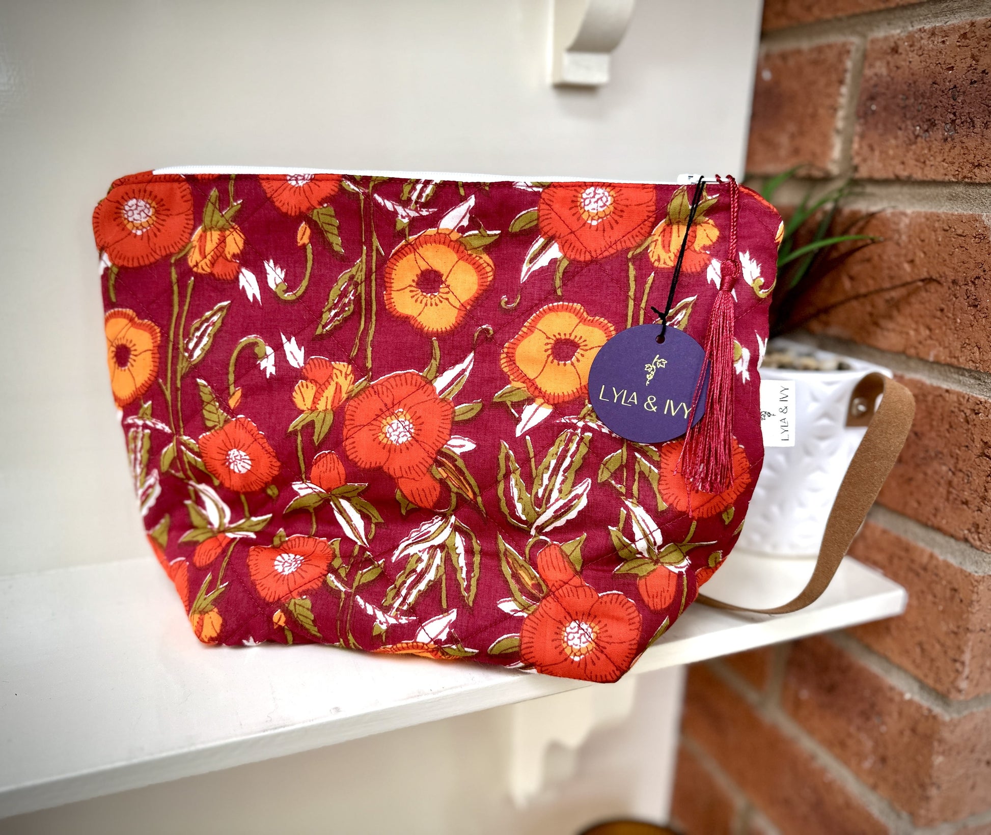 quilted cotton floral make up bags