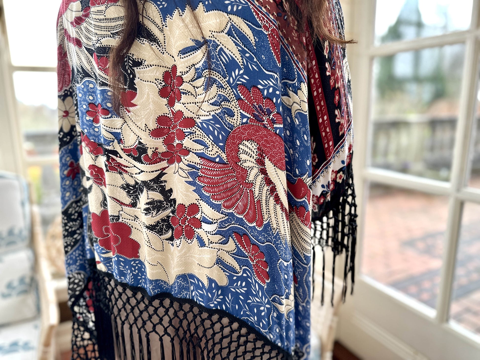 Peacock print boho tassel kimono