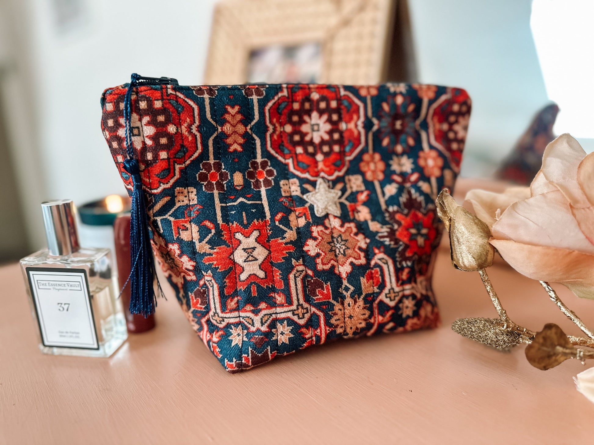 patterned small cosmetic bag