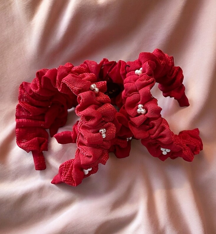 Red pearl beaded ruffle crown headband