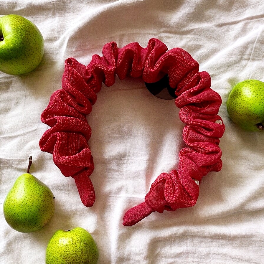 Red pearl beaded ruffle crown headband