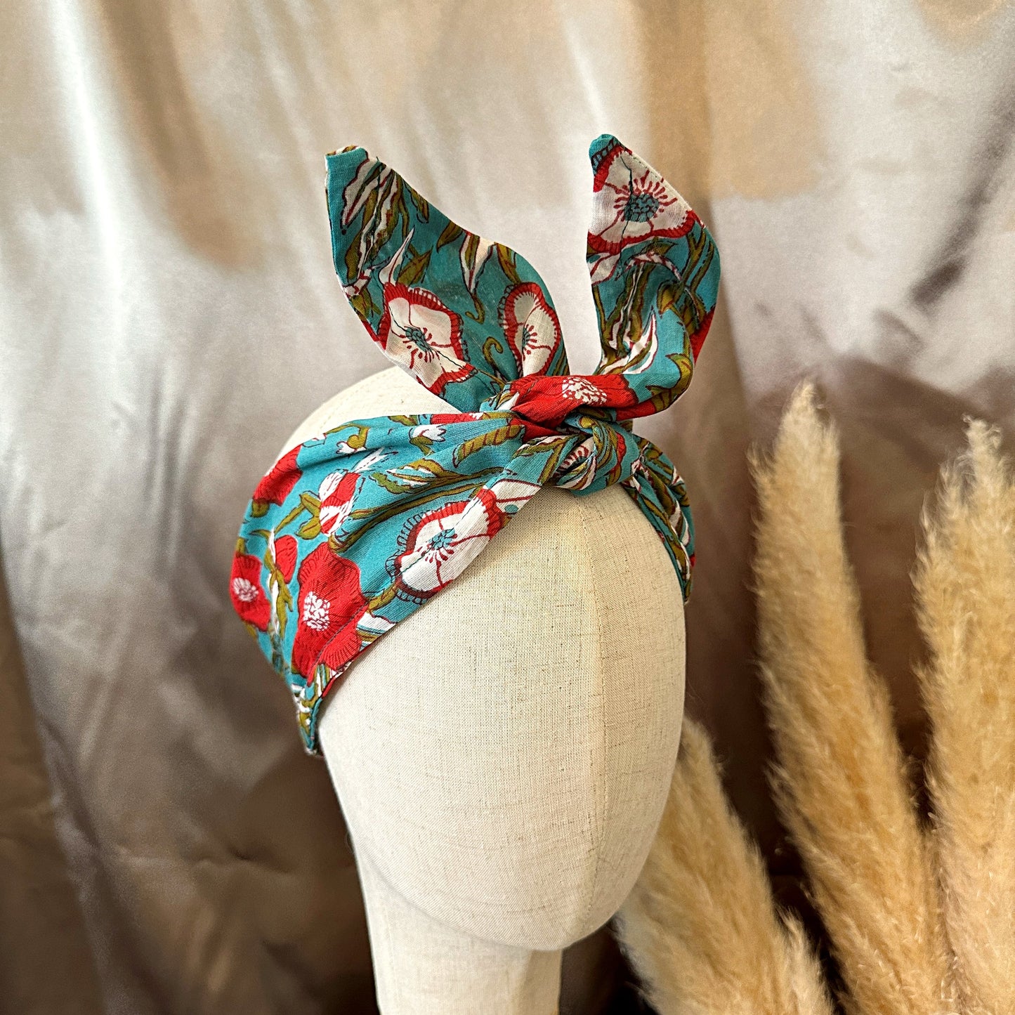 Turquoise floral wired headband