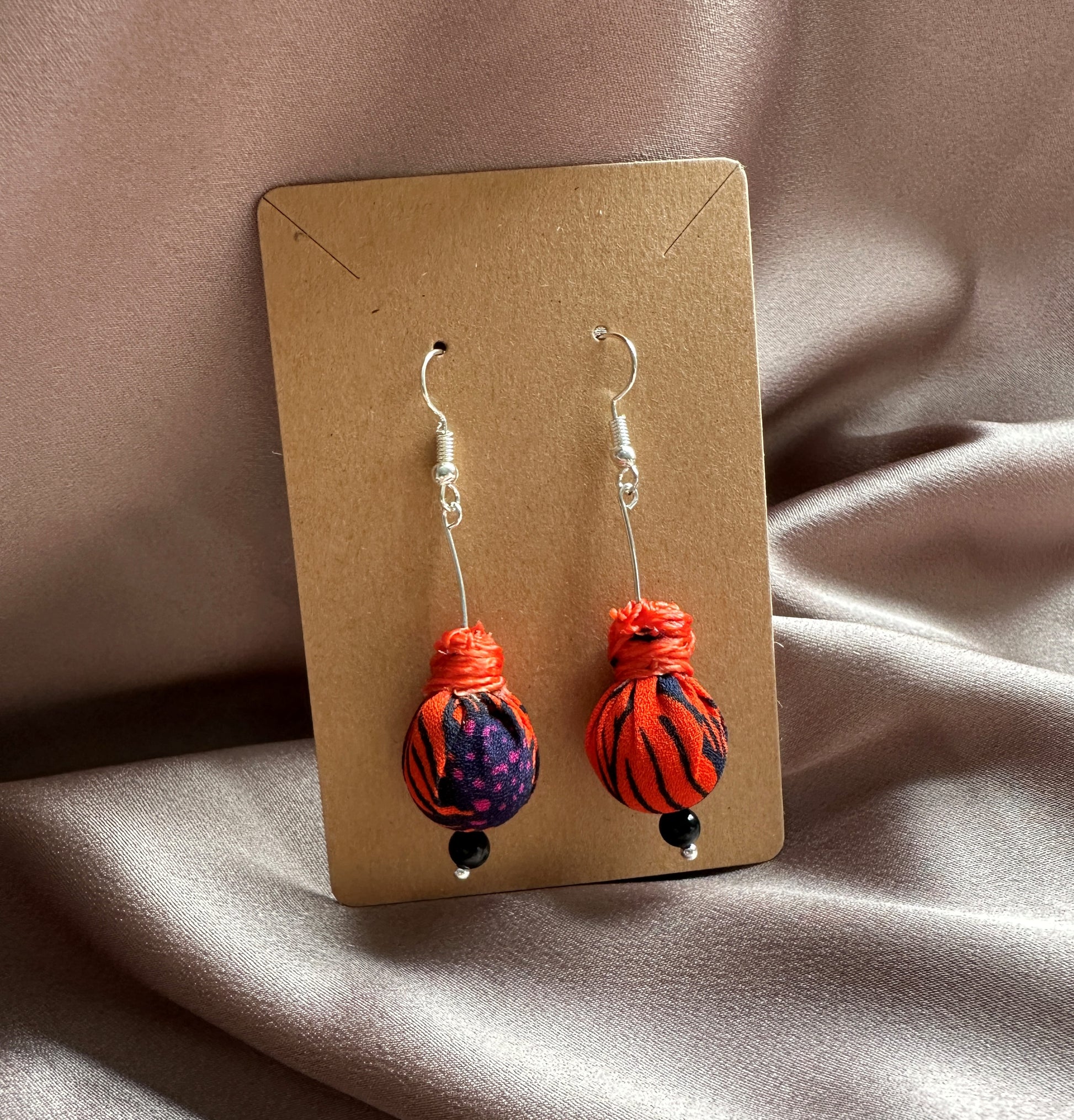 orange and navy fabric earrings