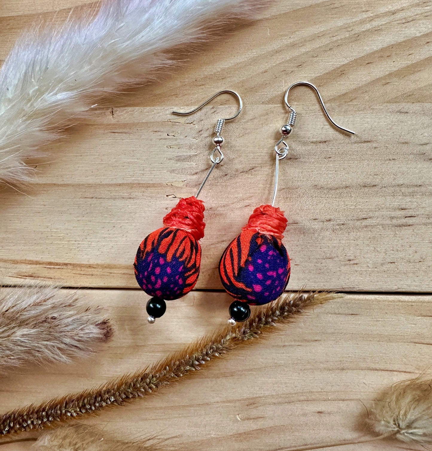 orange and navy fabric earrings