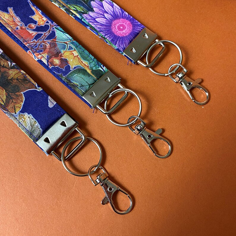 Luxury blue satin floral keychain wristlet