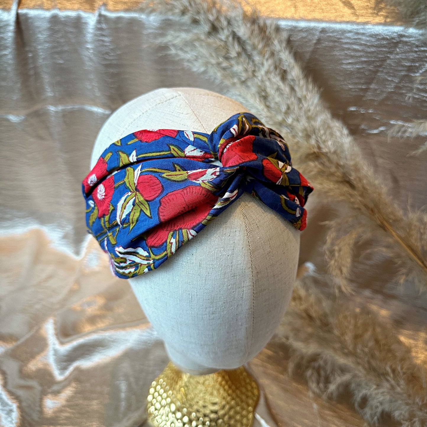 blue floral twist knot headband