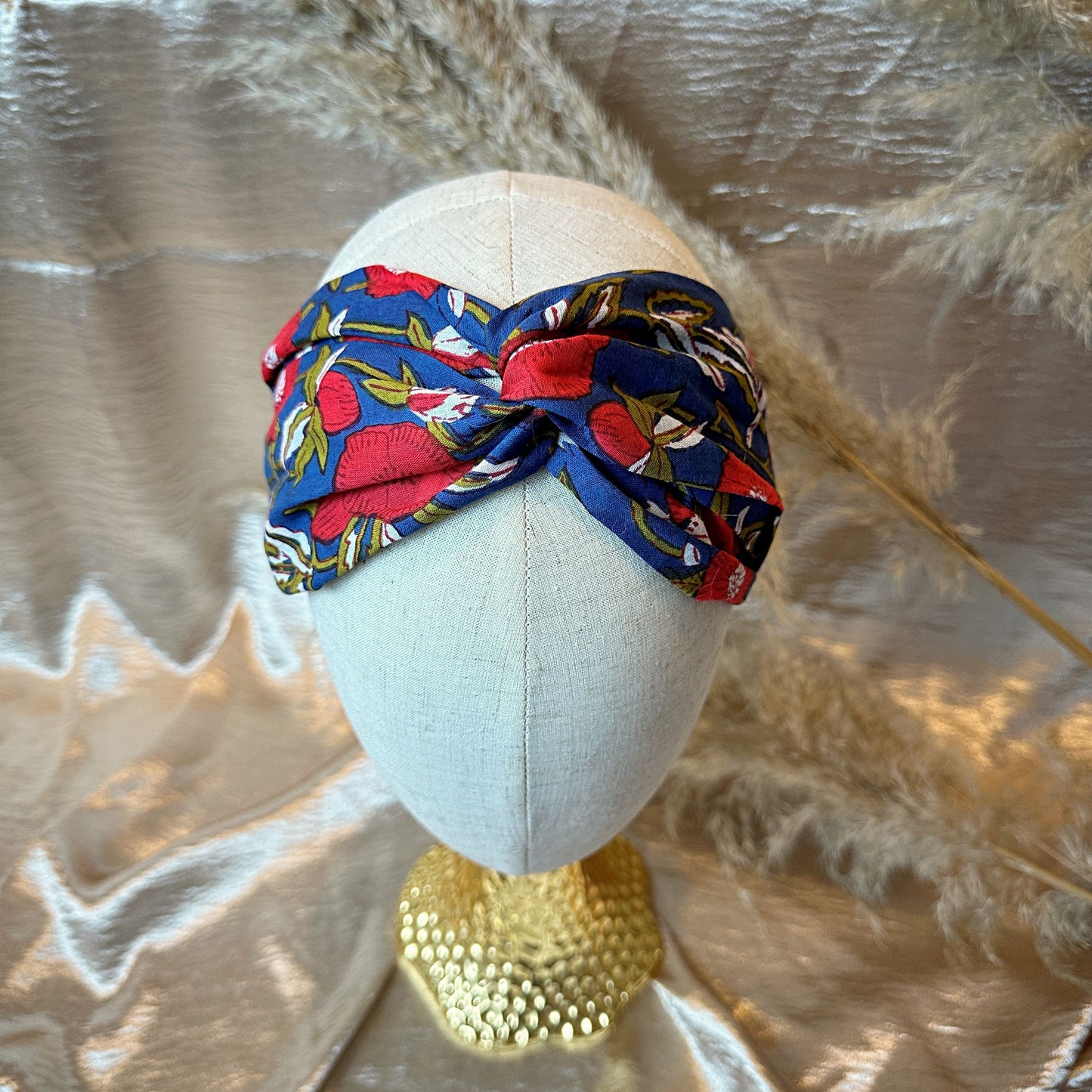 blue floral twist knot headband