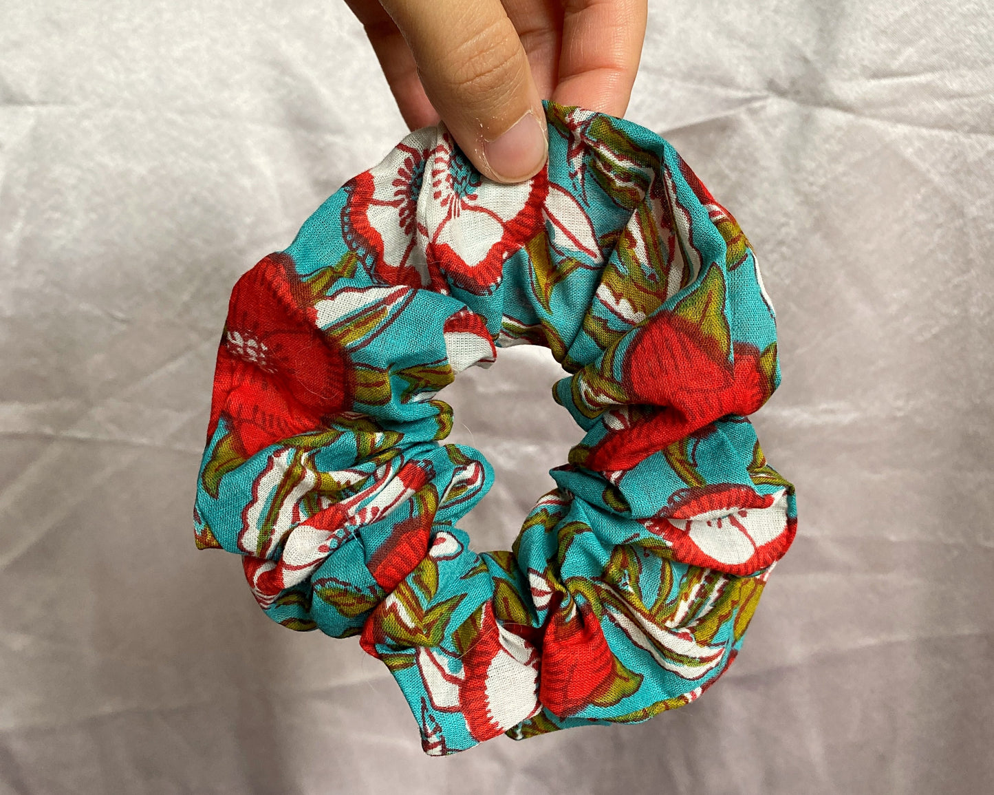 blue floral scrunchie