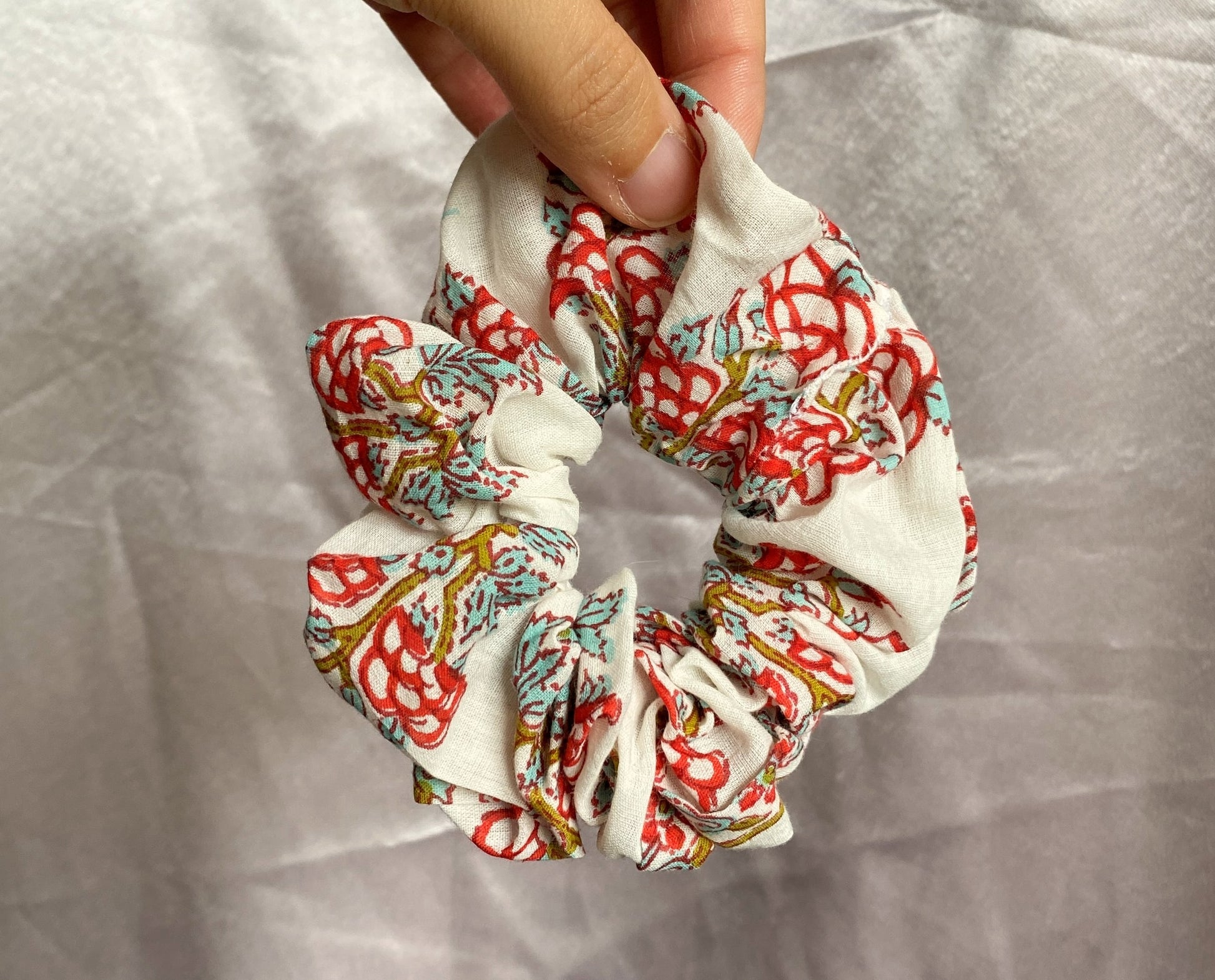 white floral scrunchie