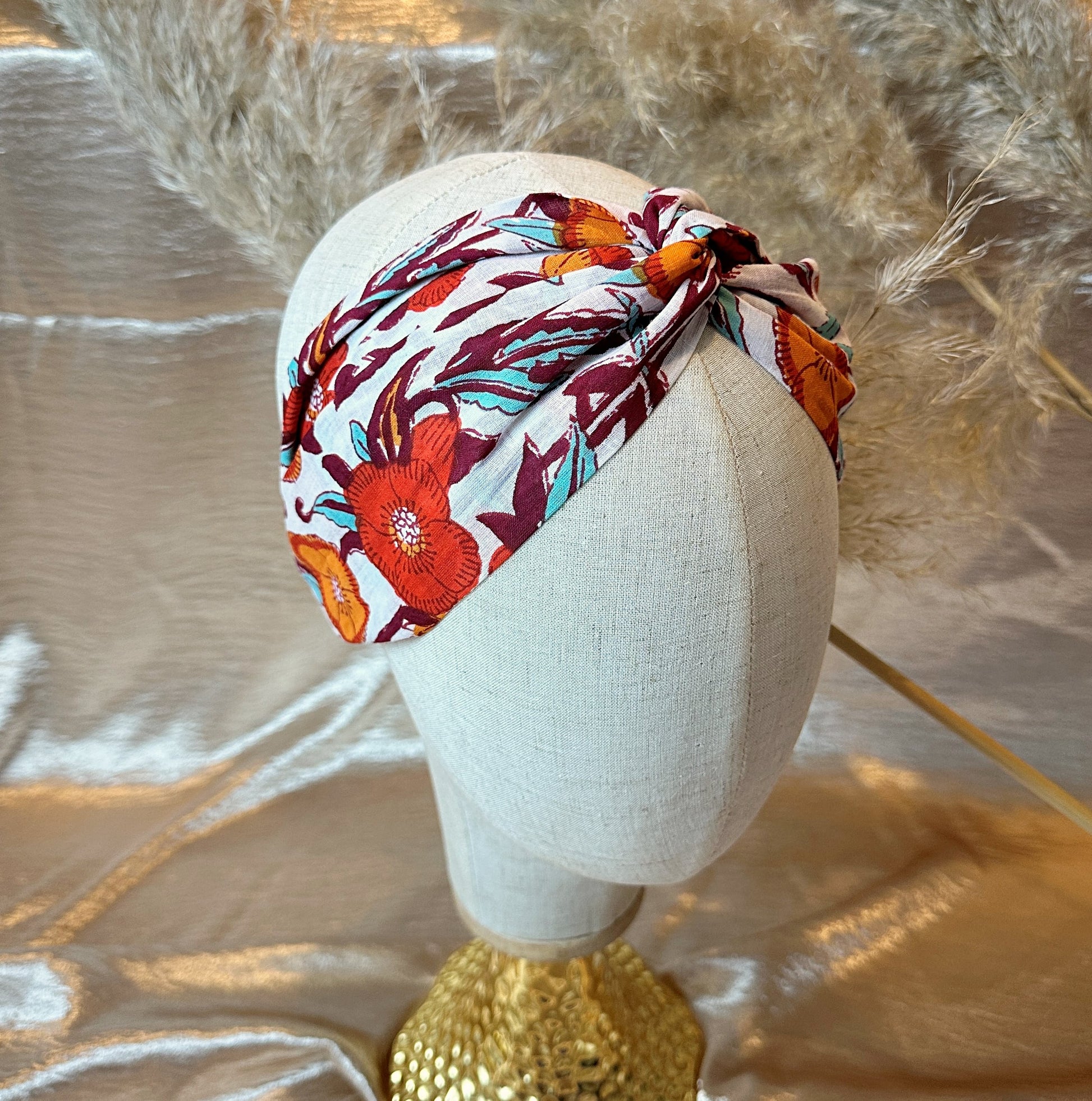 white floral twist knot headband