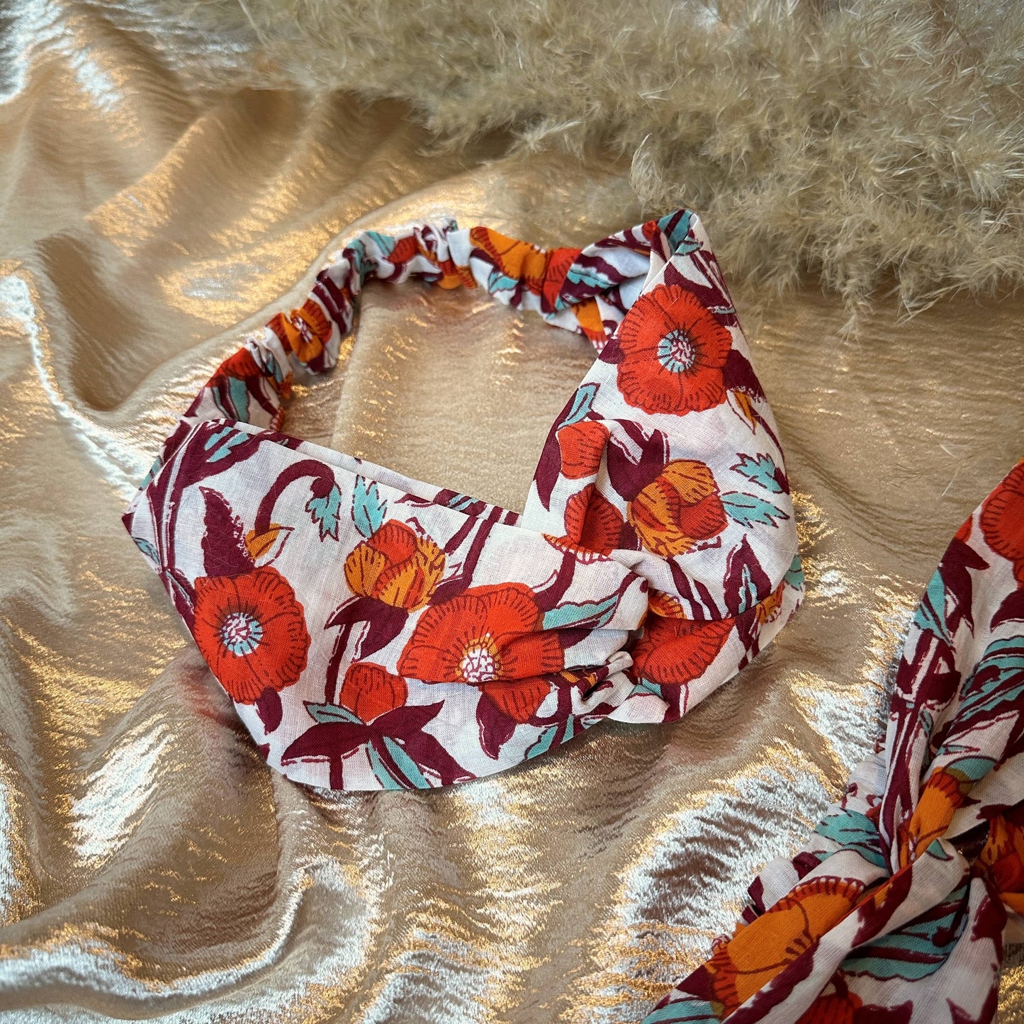 flat lay of floral headband